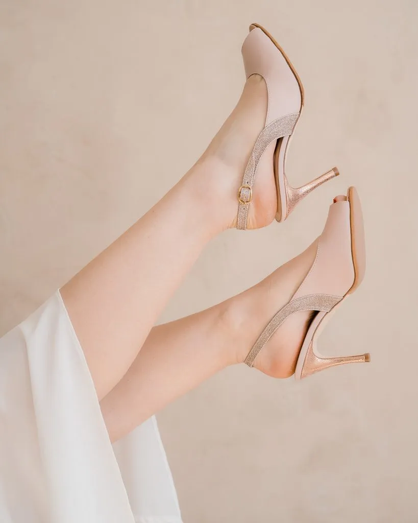 Dessine Moi Un Soulier slingback nude et or blond escarpin cuir véritable
