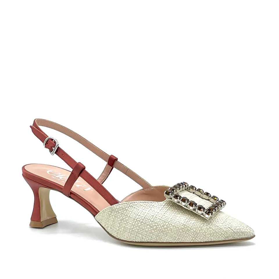 ELATA 14149-1 slingback raphia beige boucle bijou 5,5 cm
