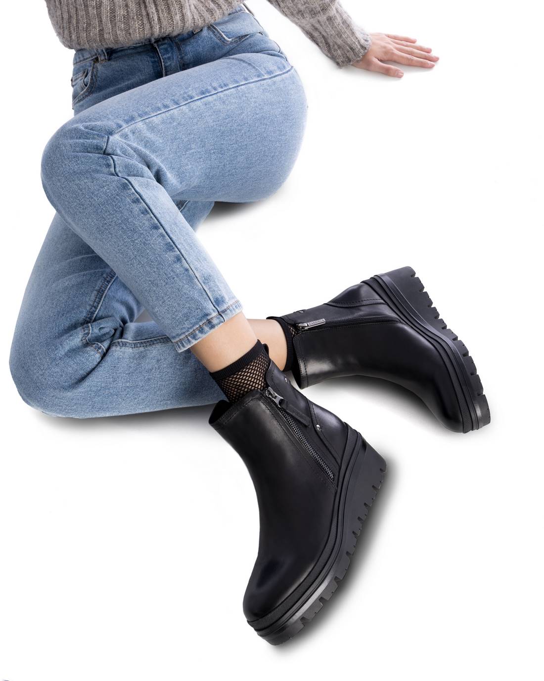 Carmela 16200901 bottines noir cuir compensées 5 cm