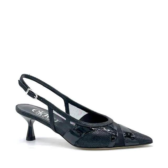 ELATA 16145-1 slingback lamine noir resille 5,5 cm
