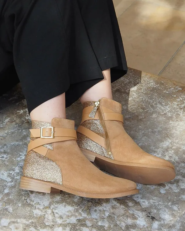 Dessine Moi Un Soulier Carla boots velours camel plat