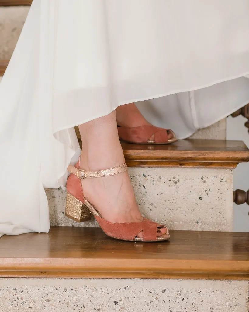 Dessine Moi Un Soulier Salomé ouverte babies velours rose champagne