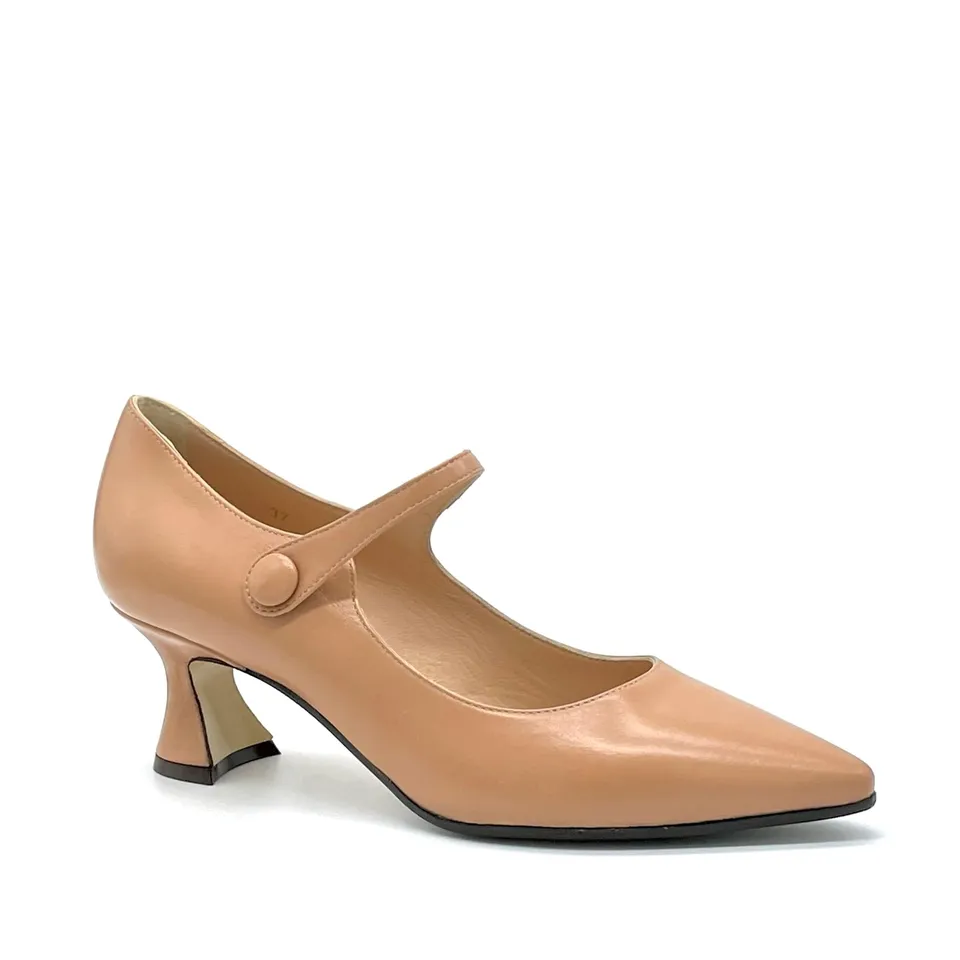 ELATA 52512 escarpins Mary Jane cuir beige talon 5,5 cm