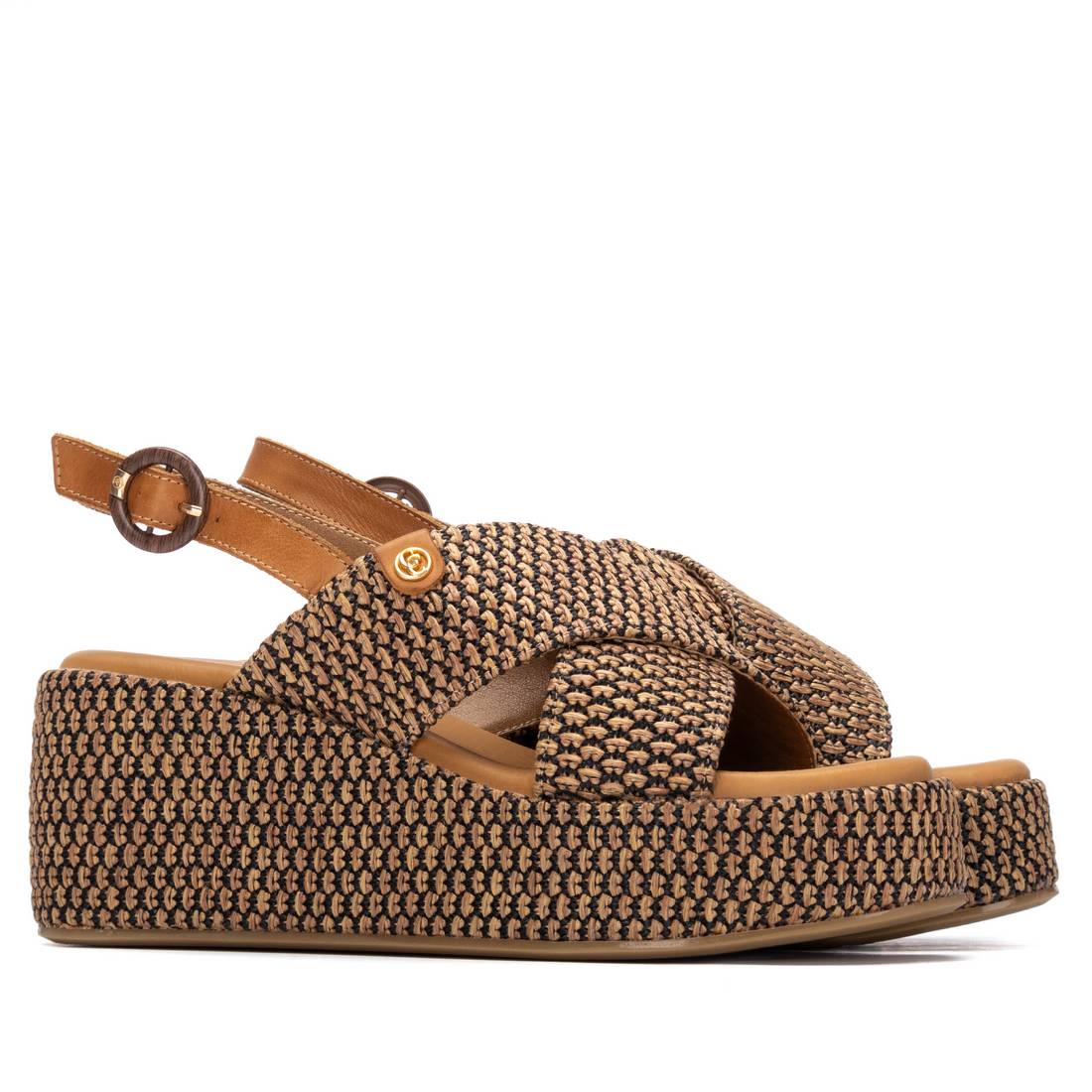 Carmela 16323402 sandales compensées camel raphia 8 cm