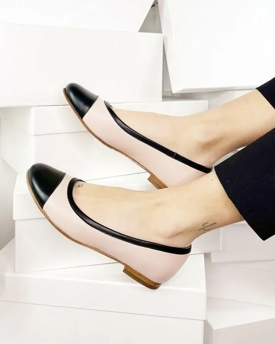 Dessine Moi Un Soulier ballerine cuir noir beige rosé