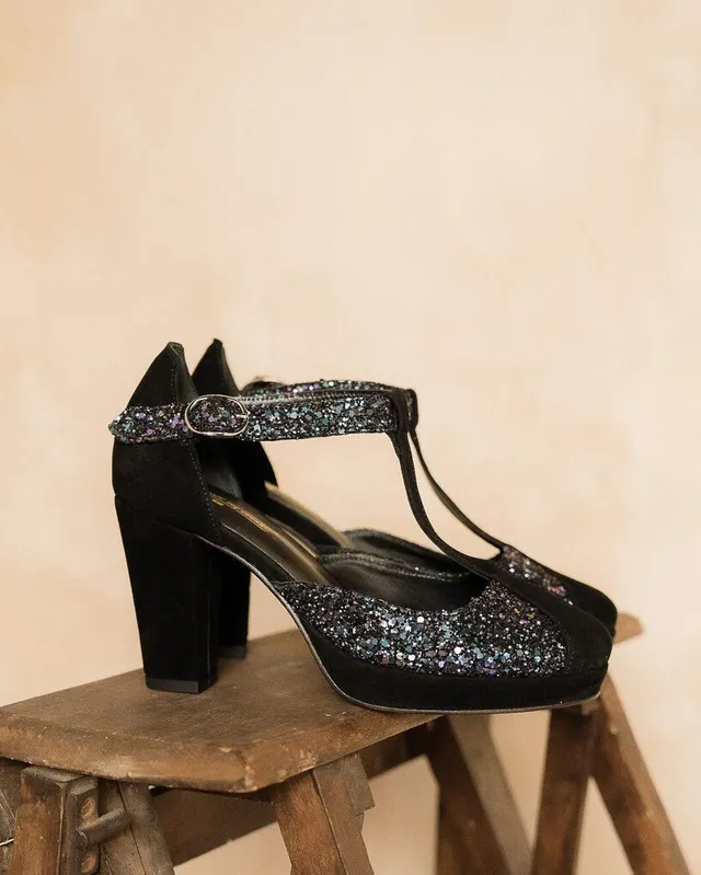 Dessine Moi Un Soulier Salomé plateforme velours noir glitter