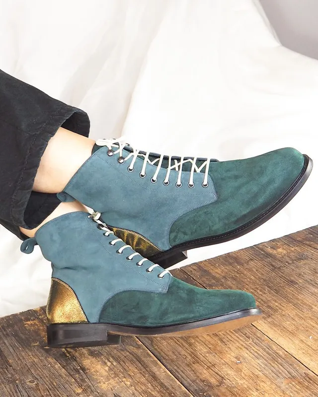 Dessine Moi Un Soulier boots Billie velours vert bottines plates