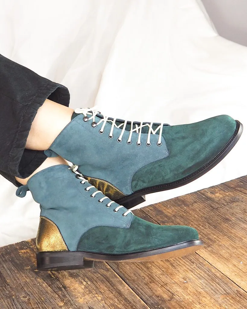 Dessine Moi Un Soulier boots Billie velours vert bottines plates