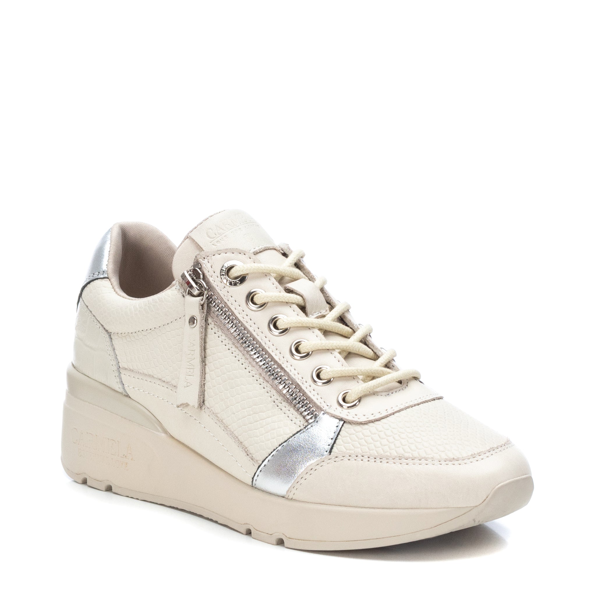 Carmela 16018203 sneakers cuir blanc zip latéral