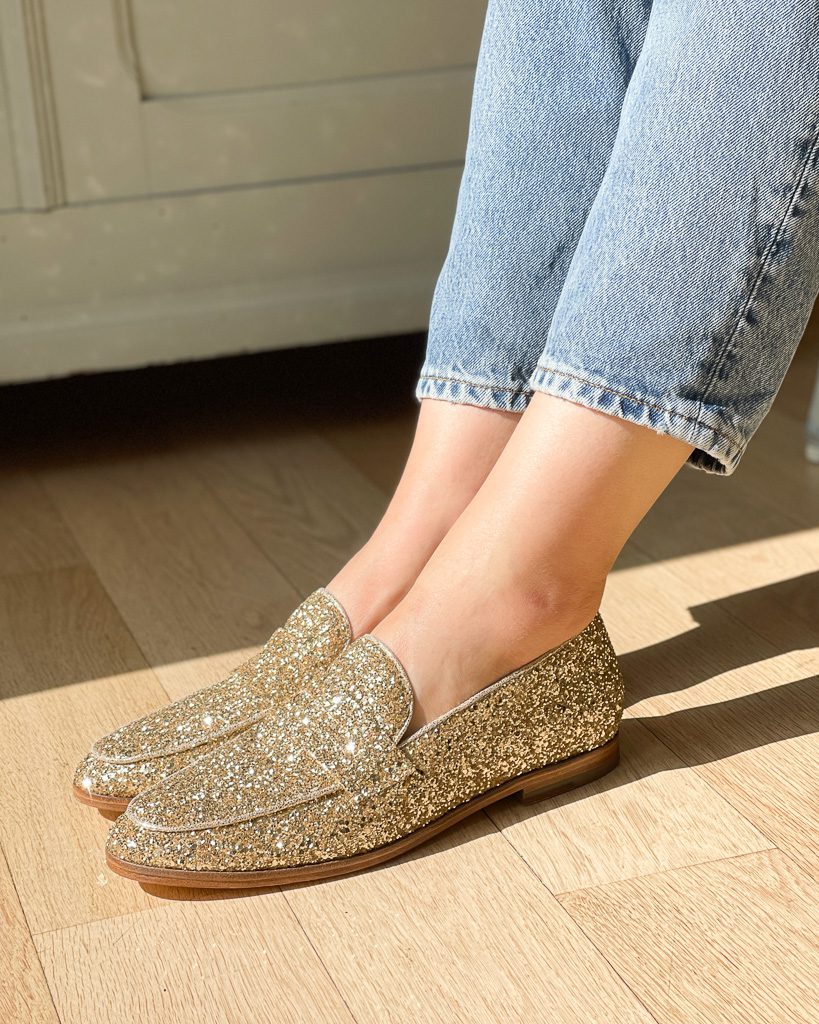 Dessine Moi Un Soulier mocassin glitter champagne plat