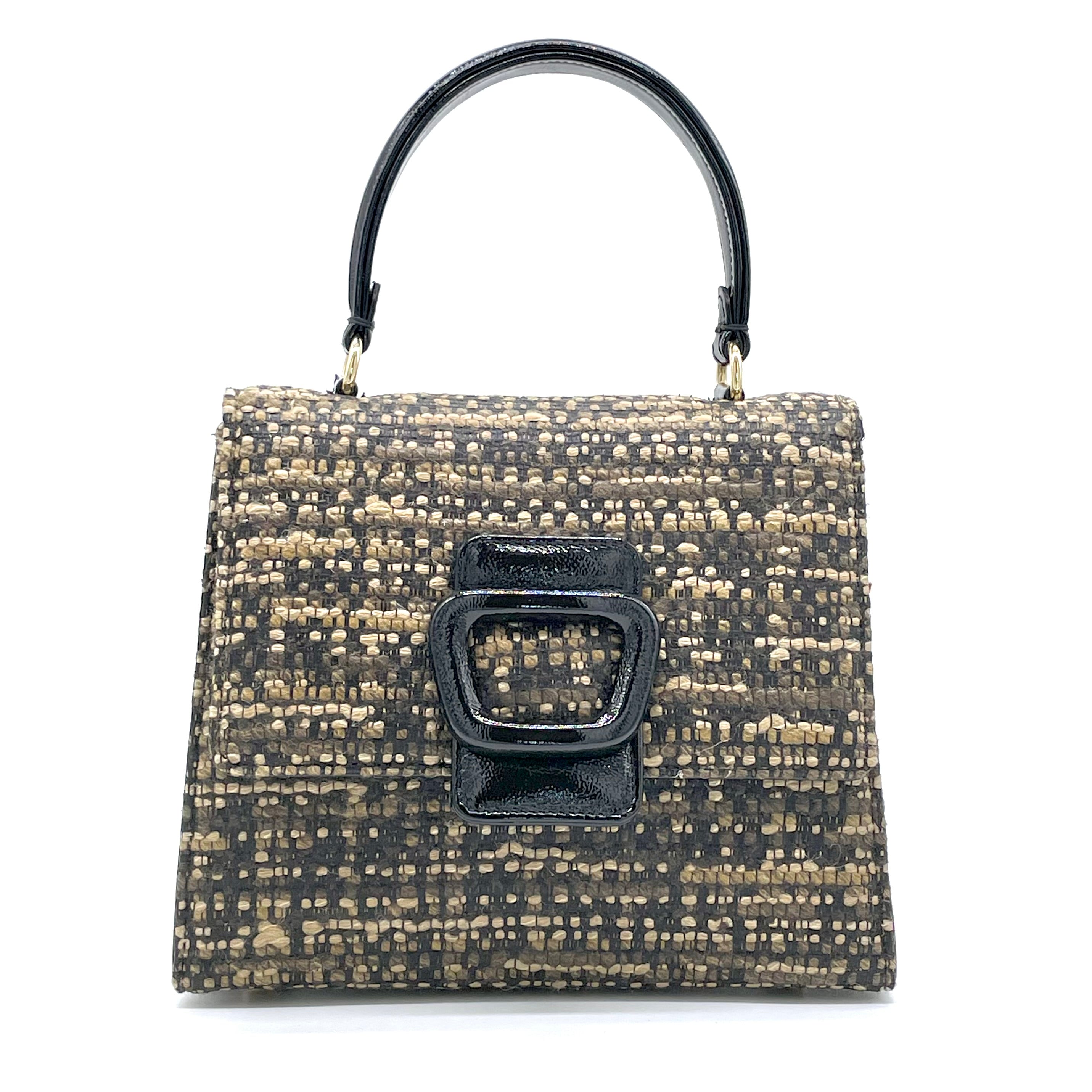 ELATA E970 sac tweed beige verni noir 20x17 cm