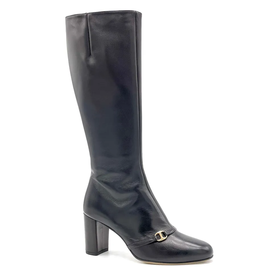 ELATA 56547 bottes cuir noir détail doré talon 7,5 cm