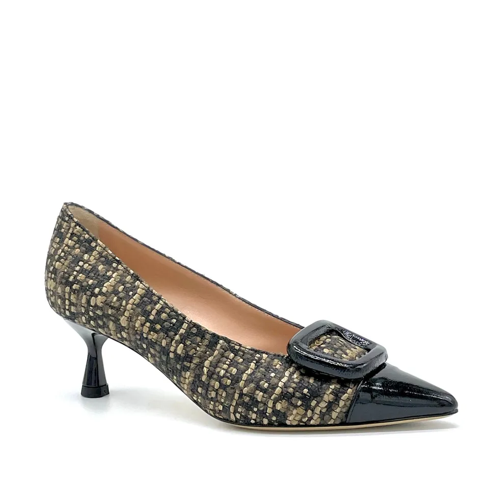ELATA 54516 escarpins tweed beige vernis talon 5,5 cm