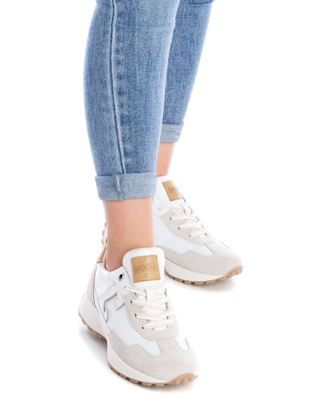 Carmela 16066402 basket cuir blanc lacets pastel