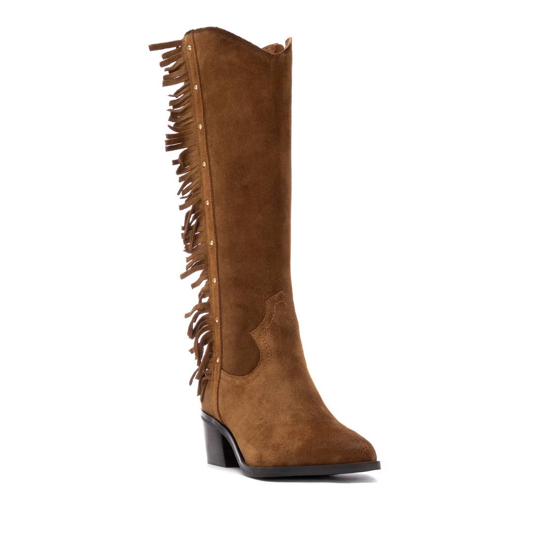 Carmela 16266401 botte talon camel daim franges