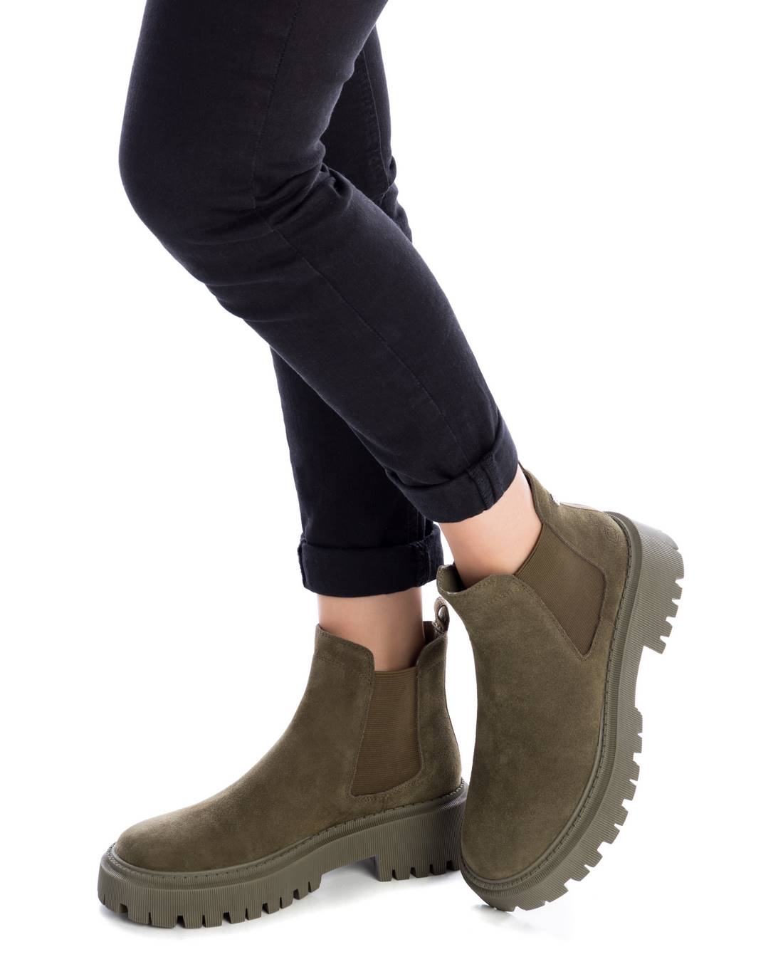 Carmela 16011603 bottines cuir vert chelsea plat