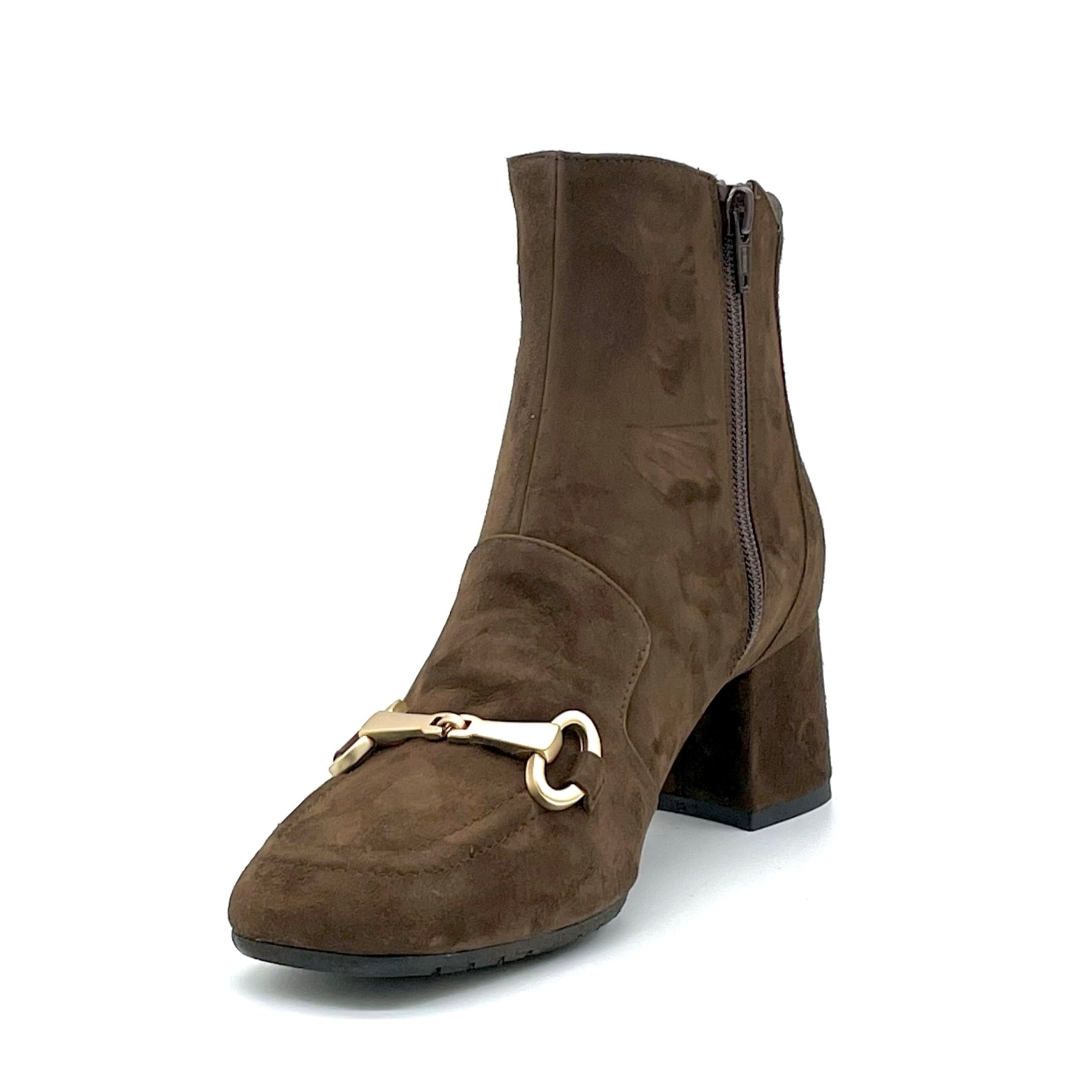 Elata 52530 bottines daim marron mors doré talon 5,5 cm
