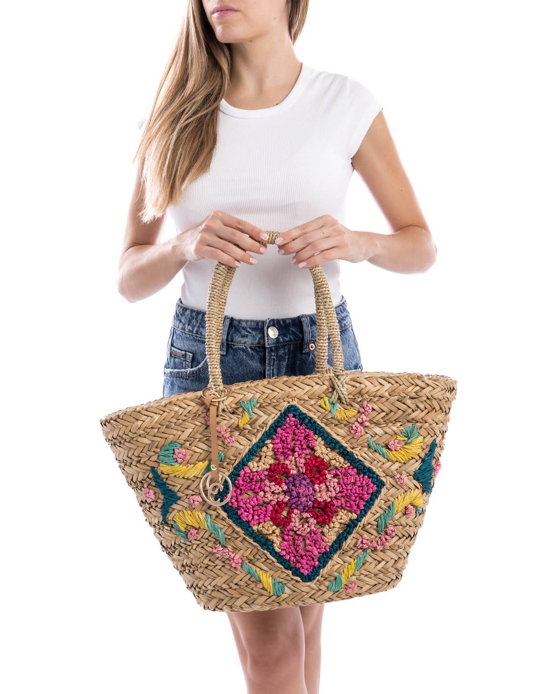 Carmela 18615701 sac épaule rafia blanc
