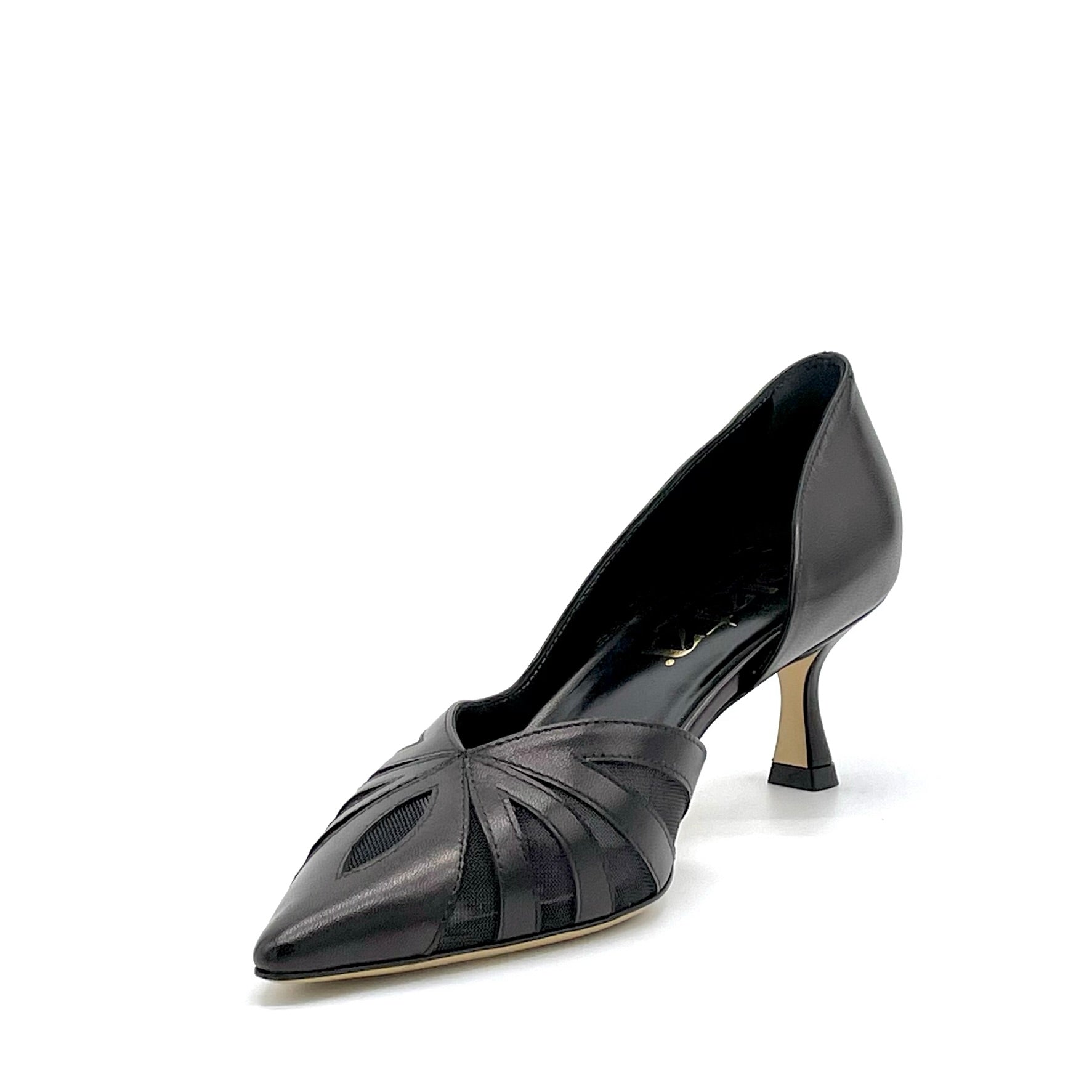 ELATA 15186 escarpins cuir noir résille talon 5,5 cm