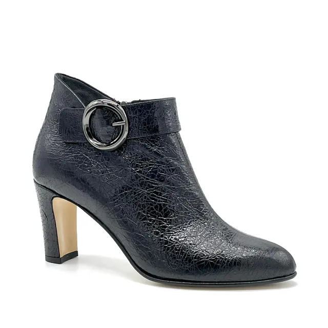 ELATA 54536-1 bottines cuir noir froissé boucle 7,5 cm