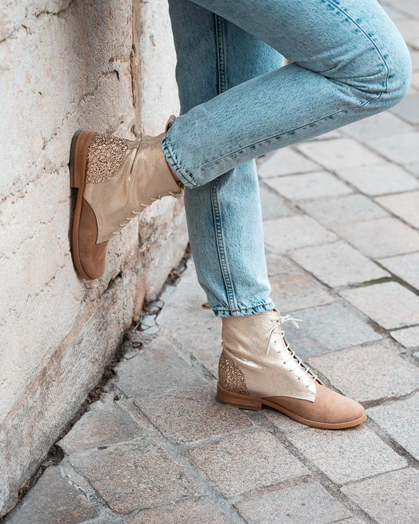 Dessine Moi Un Soulier Billie bottines plates champagne cuir