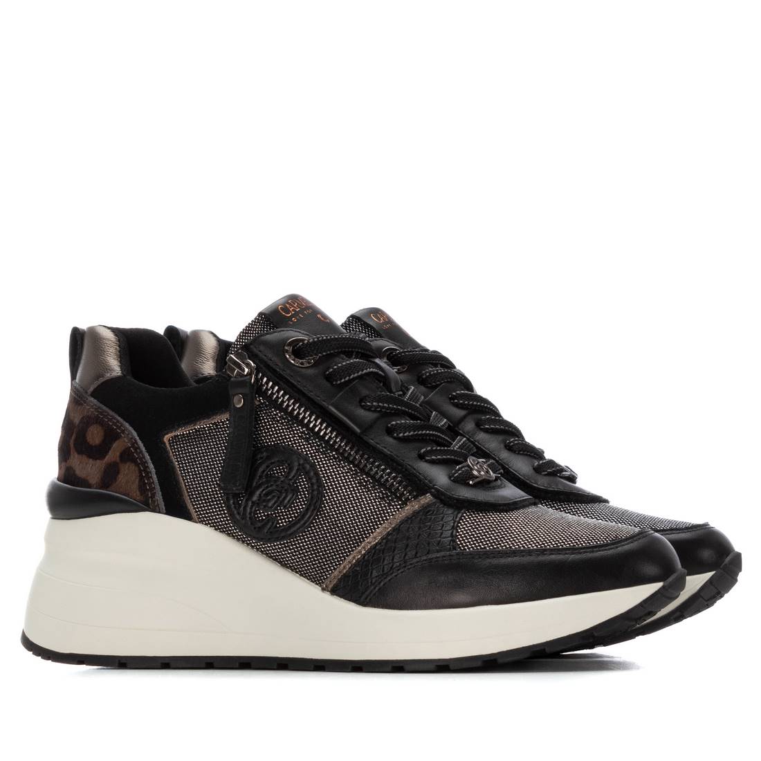Carmela 16252101 baskets compensées noir cuir