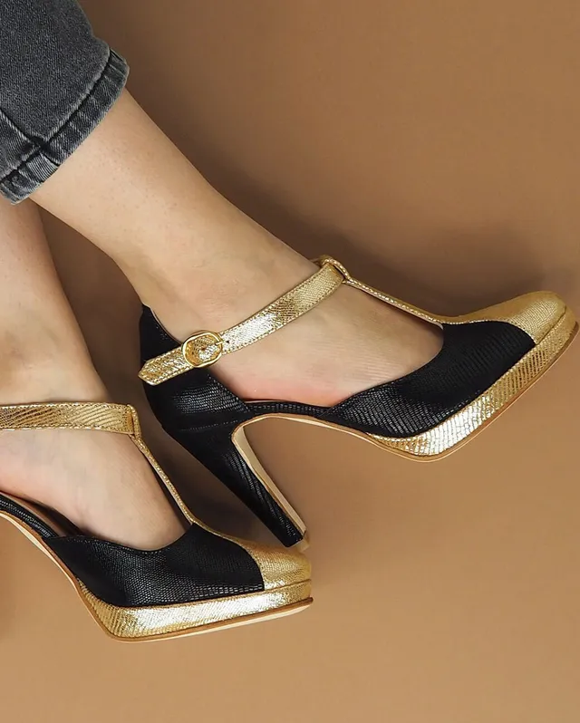 Dessine Moi Un Soulier Salomé plateforme vipérines noire bronze