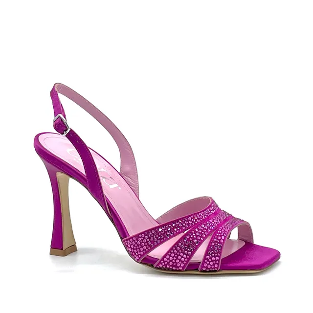 ELATA 14103-1 sandales satin cyclamen strass talon 9,5 cm