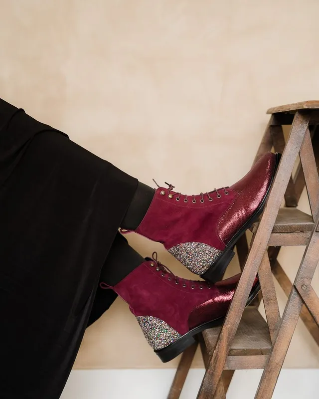 Dessine Moi Un Soulier Billie velours grenat bottines plates