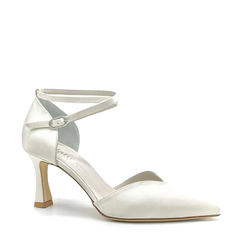 Elata S2001 escarpin d'orsay satin blanc talon 7,5 cm