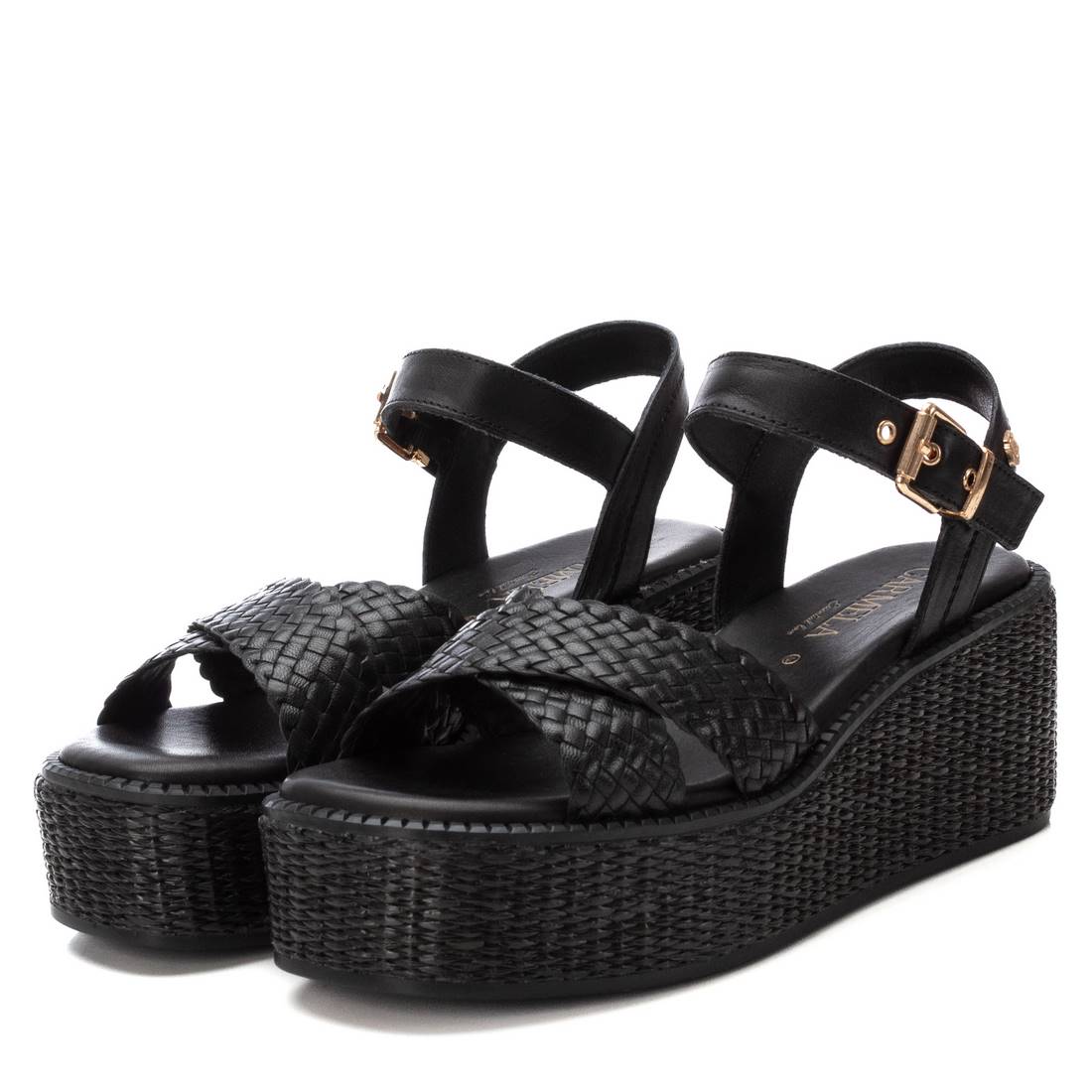 Carmela 16236102 sandales compensées noires cuir véritable