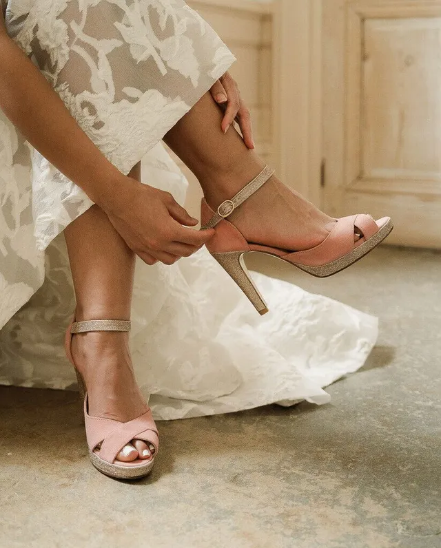 Dessine Moi Un Soulier salomé plateforme velours blush paillettes