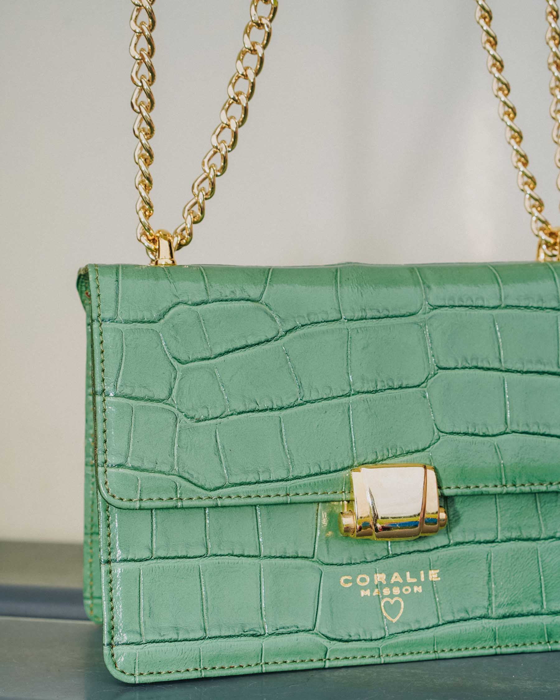 Coralie Masson Reese mini sac cuir croco vert sauge