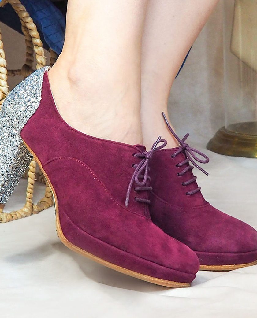 Dessine Moi Un Soulier Richelieu plateforme derbies velours grenat