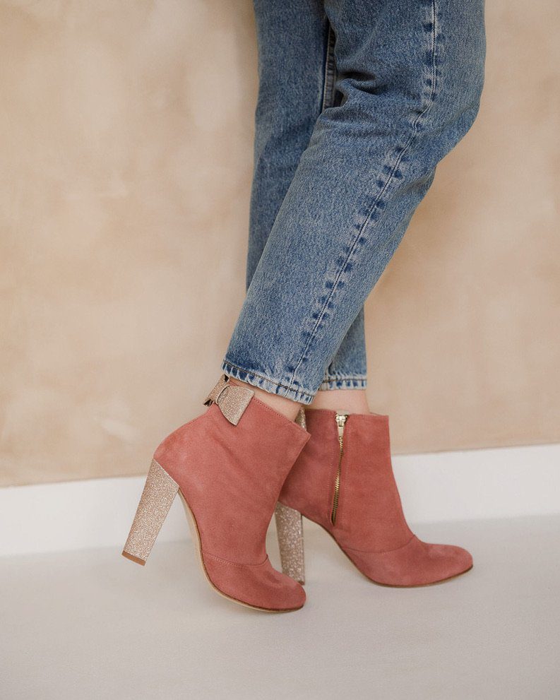Dessine Moi Un Soulier Bottine à talon rose thé cuir