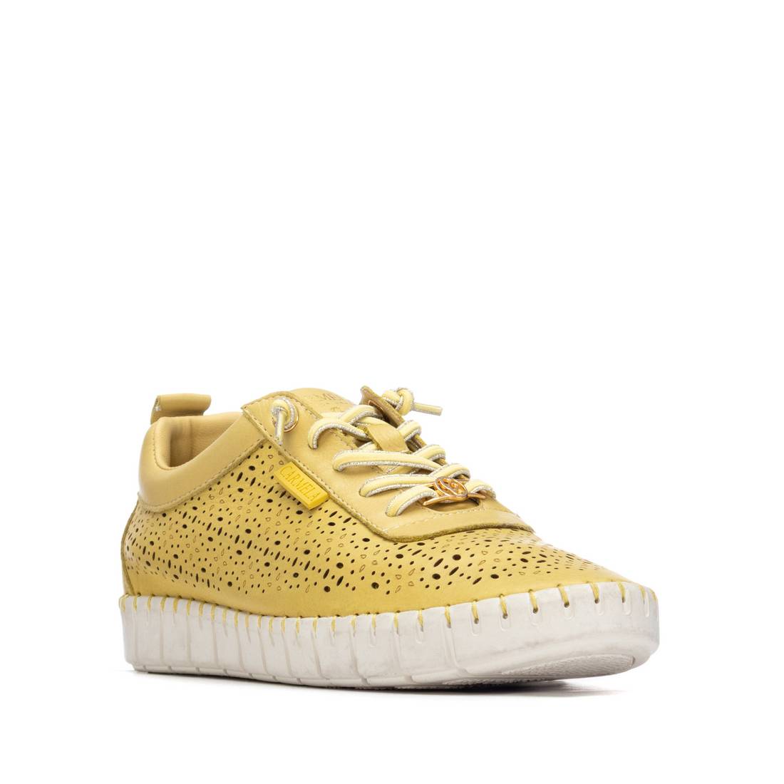 Carmela 16309908 baskets cuir jaune ajourées plates