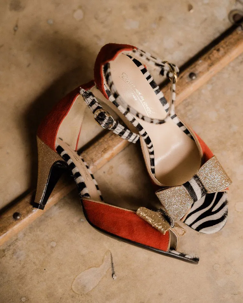 Dessine Moi Un Soulier Charlotte velours terracotta sandale champagne