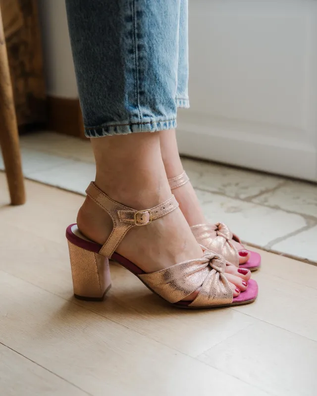 Dessine Moi Un Soulier Suzanne sandale velours pivoine or rose