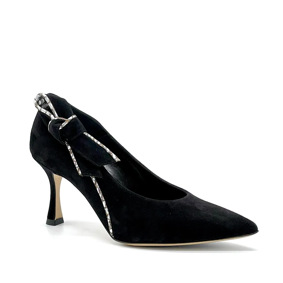 Elata 54504 escarpins daim noir argent talon 7,5 cm