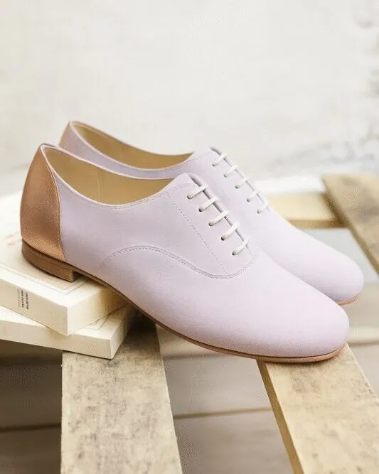 Dessine Moi Un Soulier Richelieu plat velours rose dragée irisé or rose