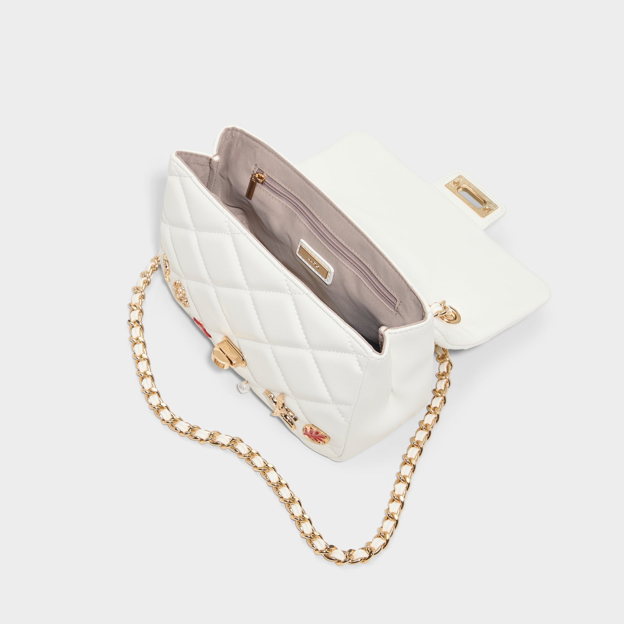 ALDO Shellyann sac bandoulière blanc matelassé breloques
