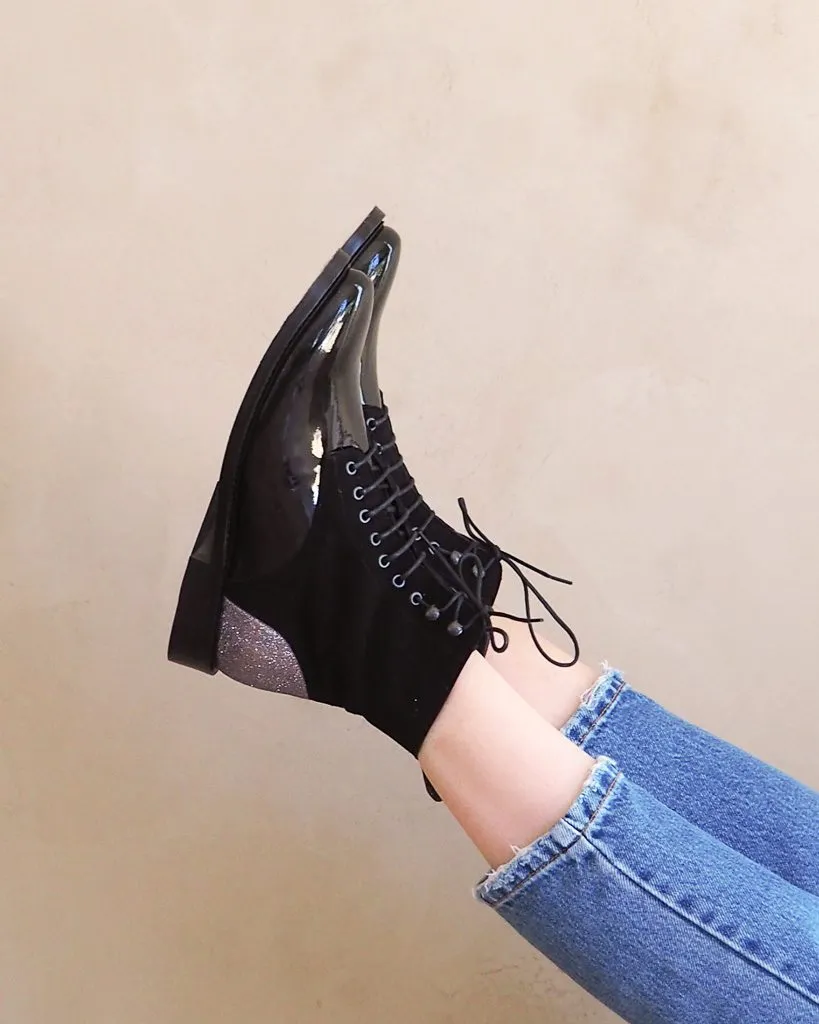 Dessine Moi Un Soulier boots Billie vernis noir paillettes