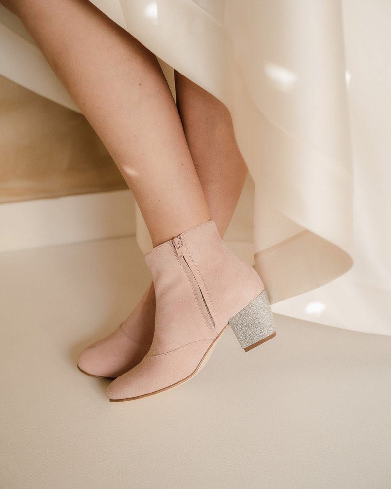 Dessine Moi Un Soulier bottines talon velours rose ballerine
