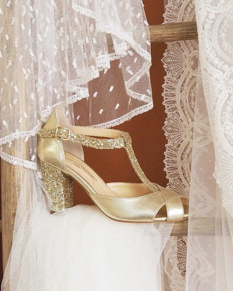 Dessine Moi Un Soulier Salomé escarpins glitter champagne irisé