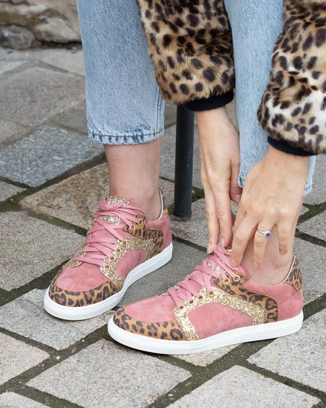 Dessine Moi Un Soulier Basket Oscar velours rose léopard