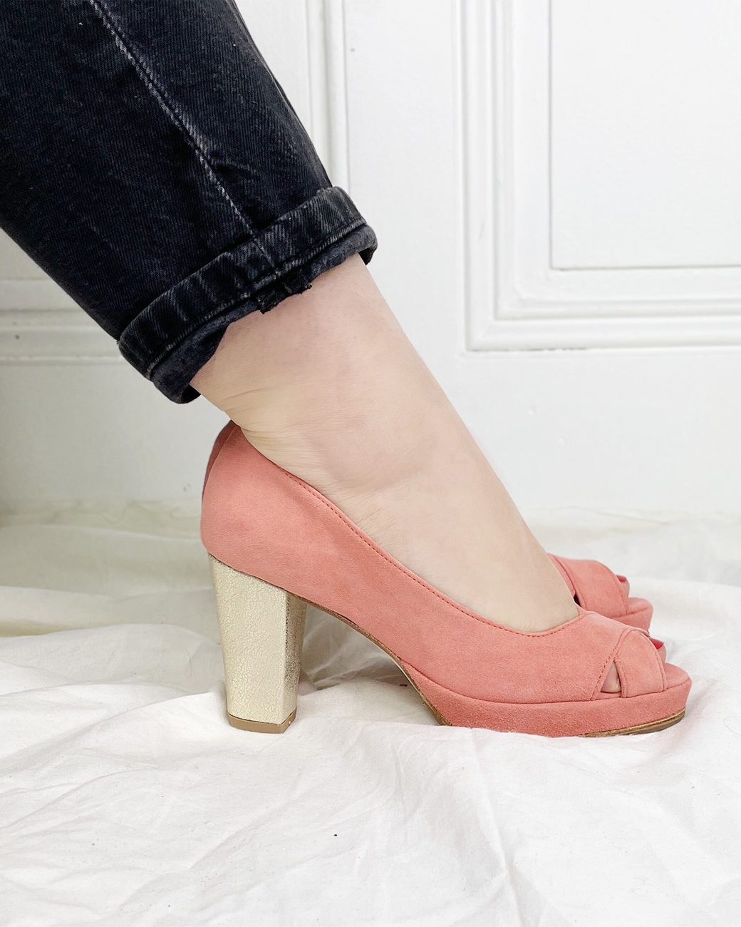 Dessine Moi Un Soulier Escarpin plateforme velours corail champagne 36