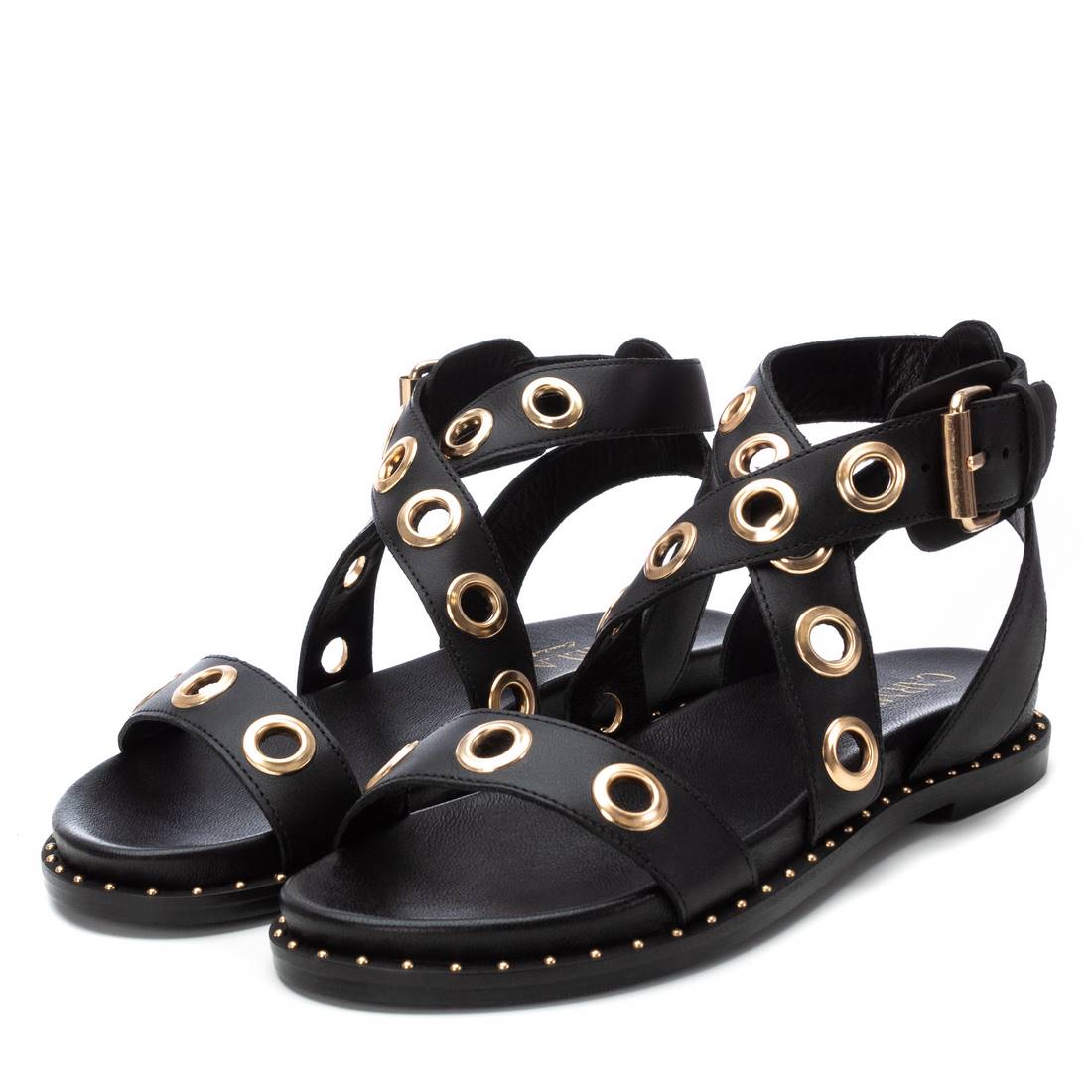 Carmela 16238901 sandales cuir noir boucle plates