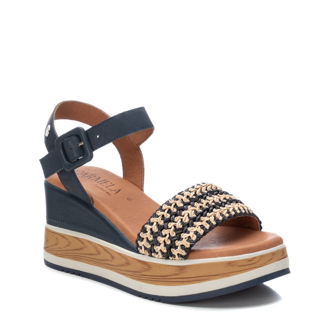 Carmela 16058903 sandale compensée cuir bleu 8 cm
