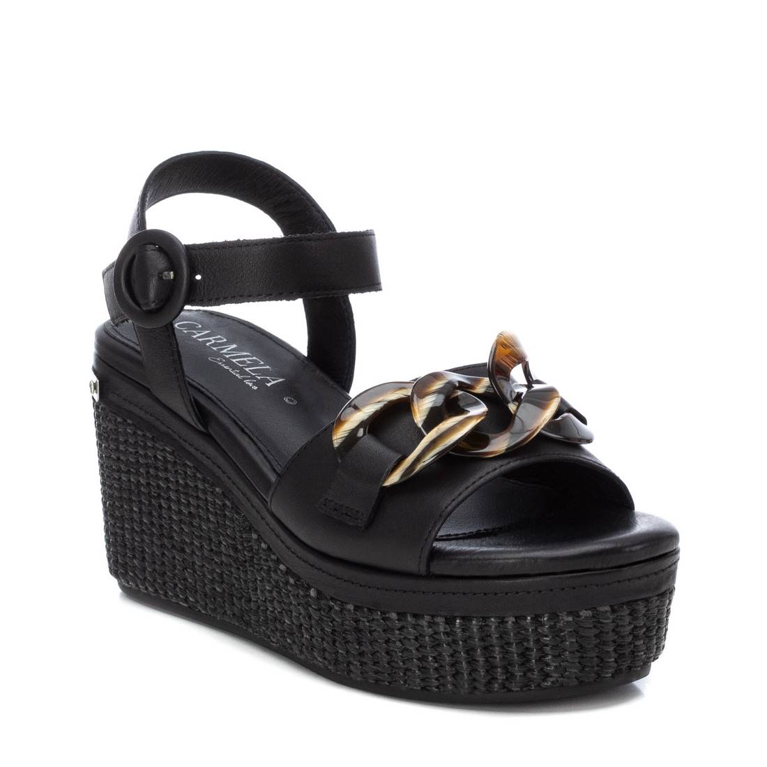 Carmela 16072403 sandales compensees noires cuir veritable