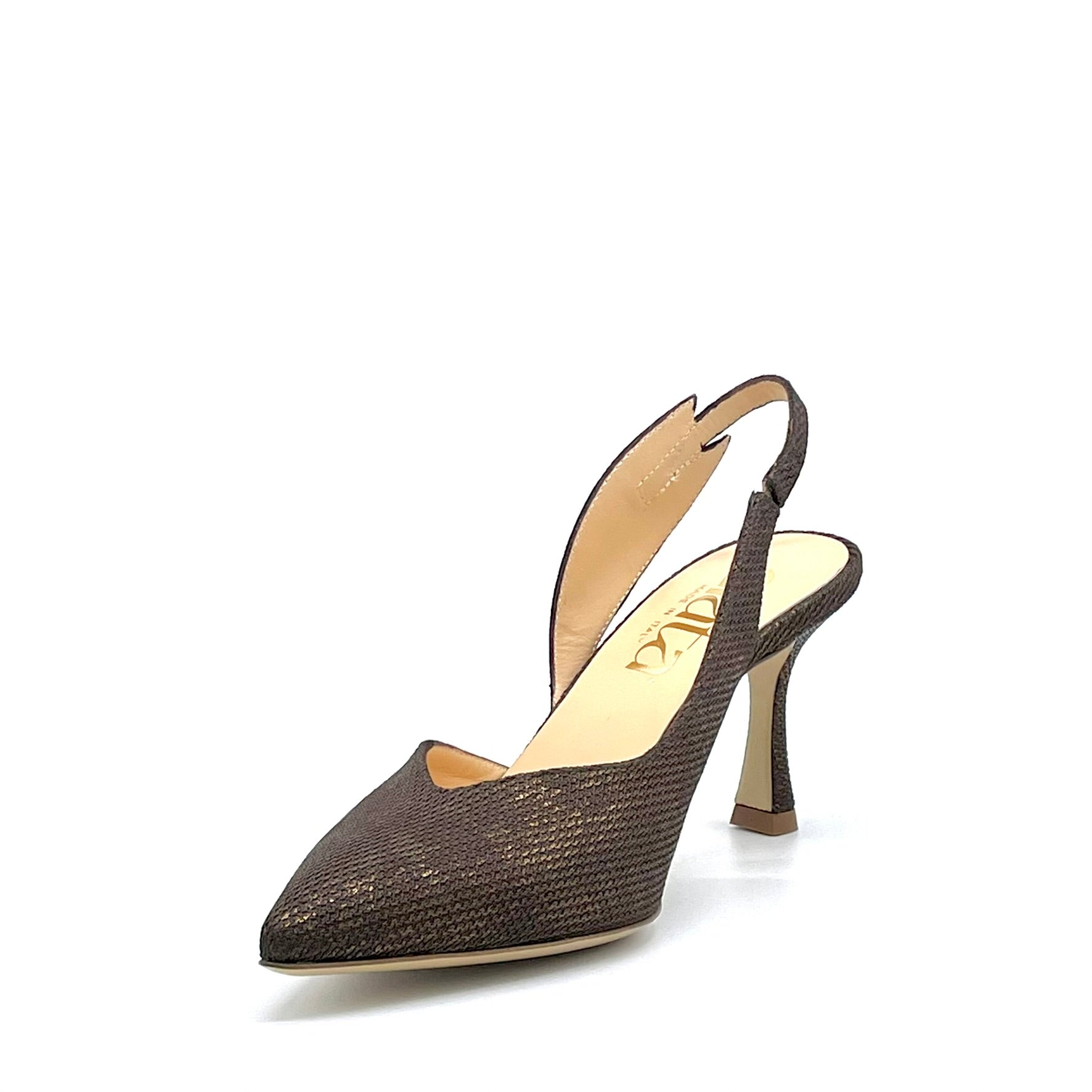 Elata 16150 slingback laminée marron strass talon 7,5 cm